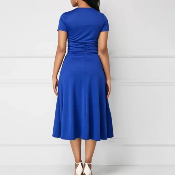 Vestido Feminino Verão Viscose Decote V Pregas Assimétrico - Imagem 3