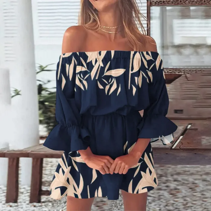 Vestido Boho Floral Fora do Ombro com Manga Ampla Mini Casual 2025 - Imagem 7