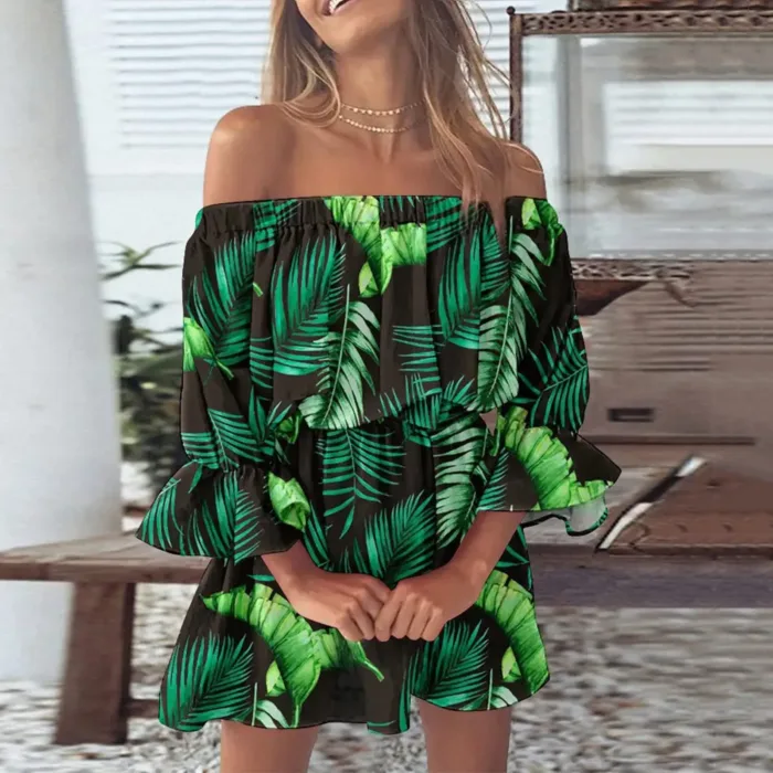 Vestido Boho Floral Fora do Ombro com Manga Ampla Mini Casual 2025 - Imagem 6