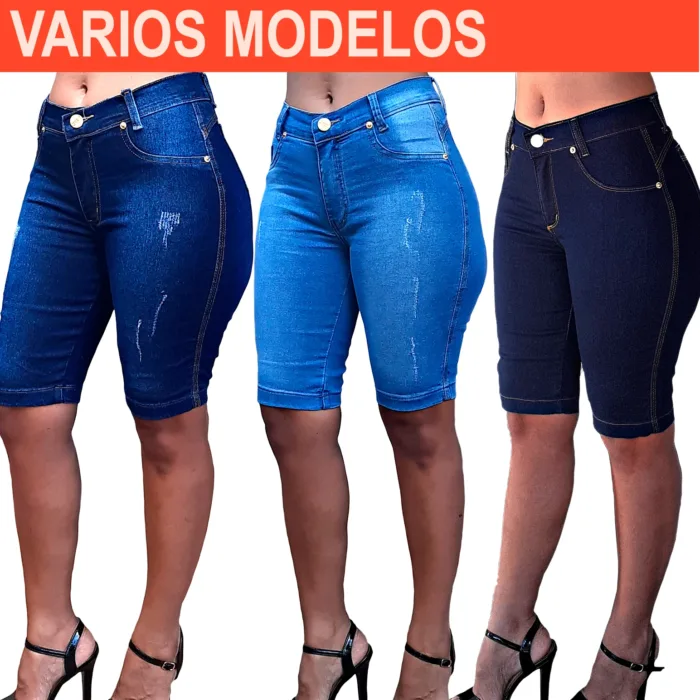 Short Jeans Feminino Cintura Alta com Lycra